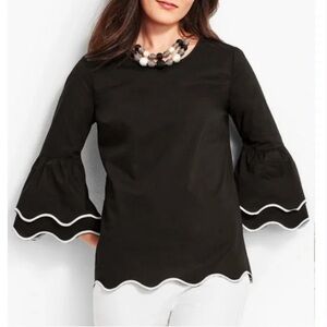 Talbots black blouse embroidered scallop-edge